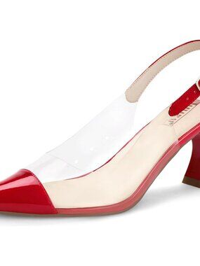 Women's Red Slingback Pumps Closed Pointed Toe Kitten Low Short Prom Heels